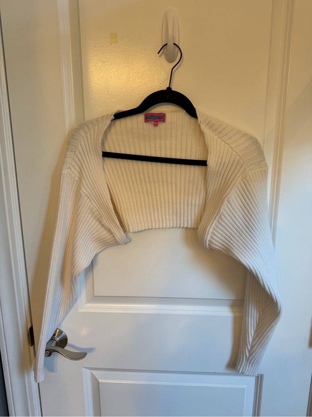 Edikted Cream Ribbed Cropped Shrug